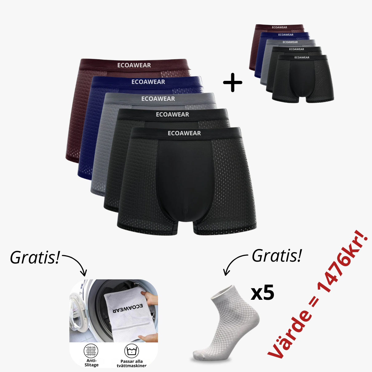 ECOAWEAR® Bambu Boxers 5-pack | Få 5 Extra GRATIS (+2 gåvor)