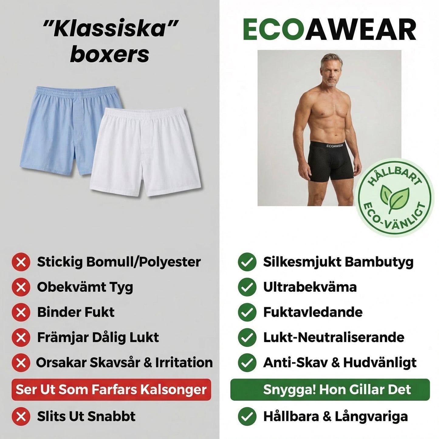 ECOAWEAR® Bambuboxers 5-Pack | 6cm längre ben + gylf!